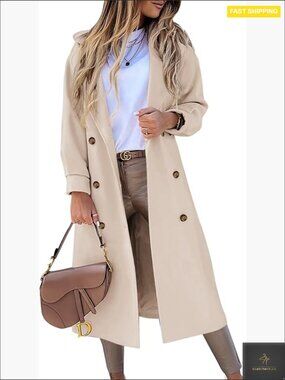 Elegant Wool Blend Pea Coat Double Breasted Notched Lapel Long Winter Coat
